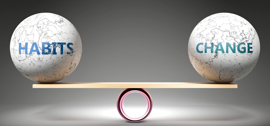 Habits And Change In Balance Pictured As Balanced Balls